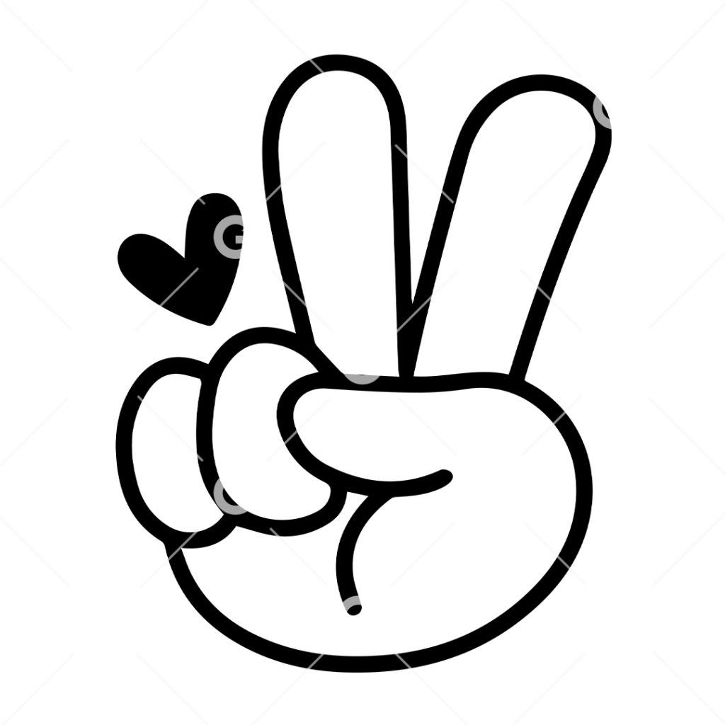 Peace Sign Hand Outline With Heart SVG SVGed