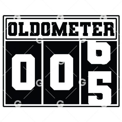 Birthday cut file t-shirt or decal design that reads "Oldometer 5" with a odometer for five years old.
