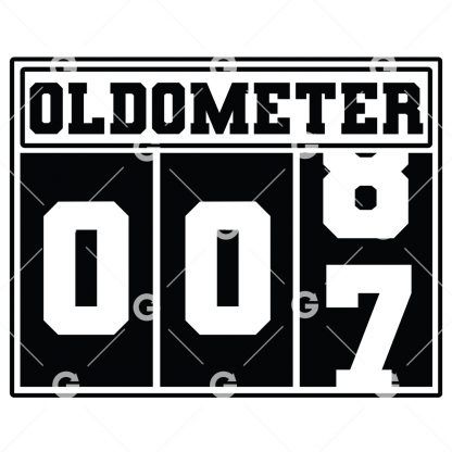 Birthday cut file t-shirt or decal design that reads "Oldometer 7" with a odometer for seven years old.